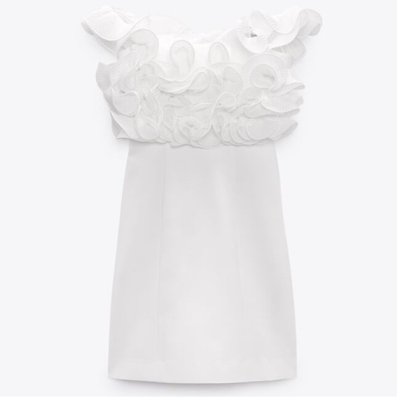 ZARA PLEATED RUFFLES BLOGGER  FAVORITES MINI DRESS SIZE LARGE - Picture 3 of 12